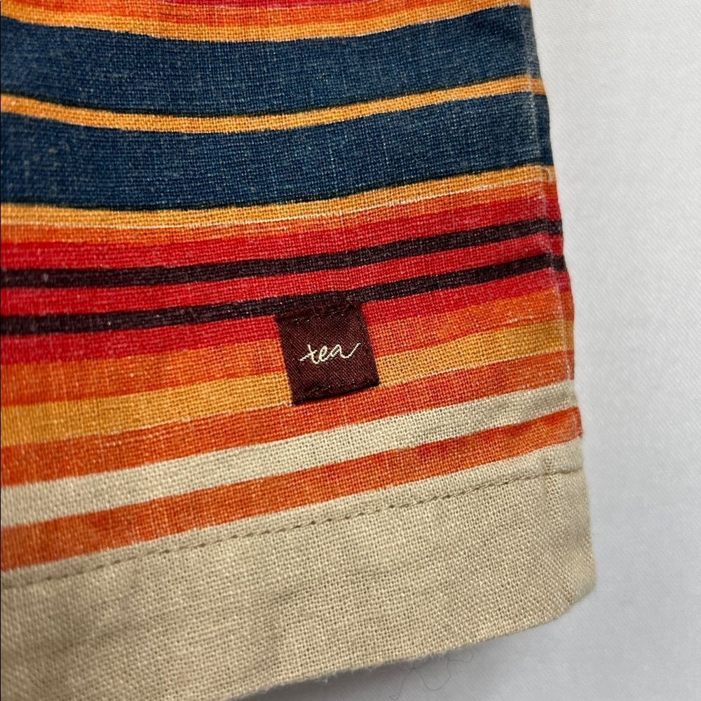 Tea Collection Tan and Orange Stripe linen dress 6-12 months - Picture 9 of 14
